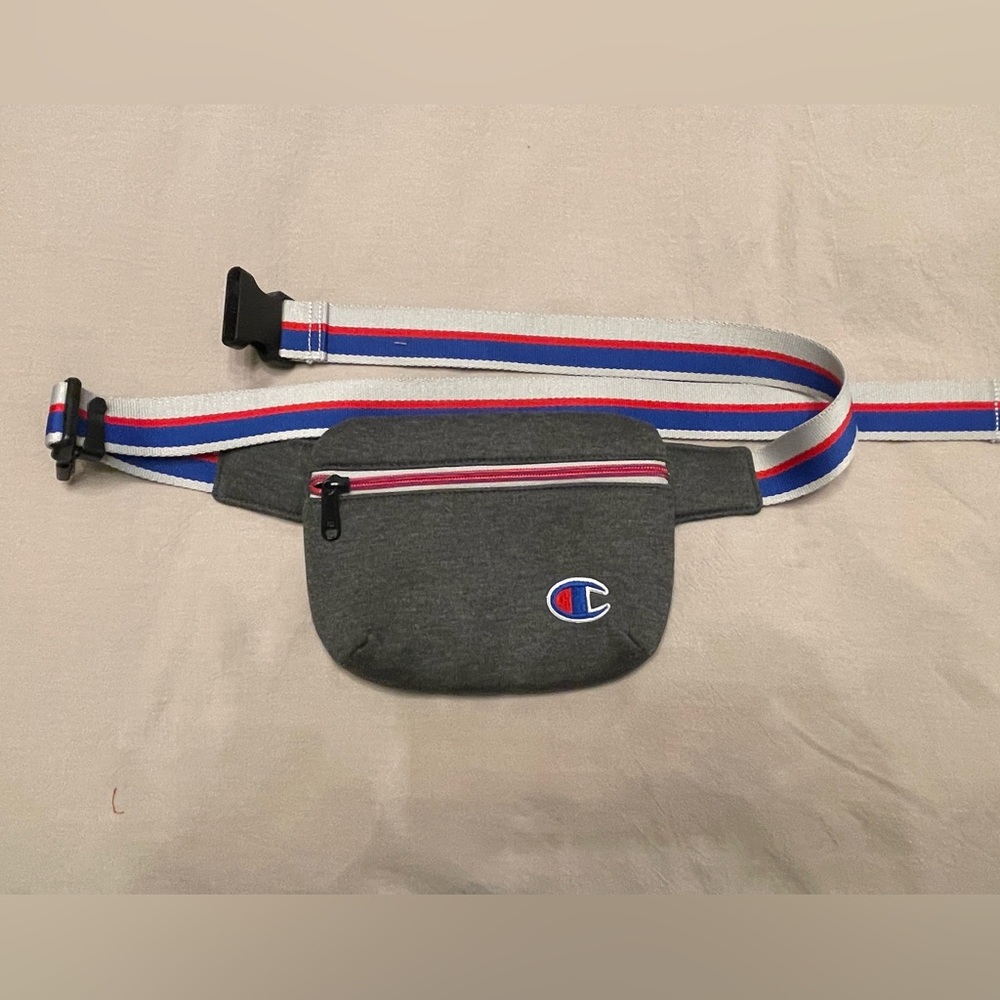 Champion Attribute Waist Belt bag Cross body bag gray red white blue long strap